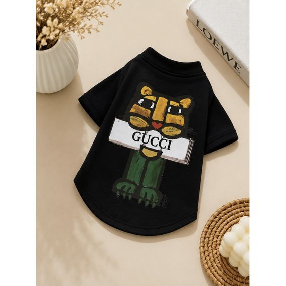 Брендовая футболка для собак и котов Gucci Tiger Black. Стильная черная одежда для питомцев | Зображення 1