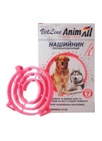 Потипаразитарний нашийник від бліх та кліщів AnimAll VetLine для котів та собак (кораловий), 70 см
