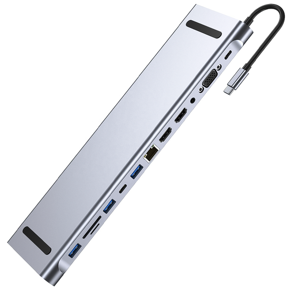 12в1: Багатопортовий USB Type-C хаб / підставка для ноутбука Addap MH-16: HDMI + USB A + PD + USB C + SD + RJ45 + VGA + 3,5mm | Зображення 1