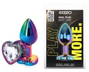 Анальна пробка EGZO Multicolor Heart Plug M — металева з кристалом у формі серця Sex Aura