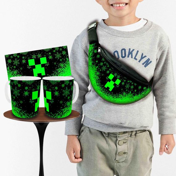 Набір: дитяча сумка-бананка+кружка Майнкрафт Кріпер «Minecraft» 32х15см, бананка хлопчику через плече (00933)