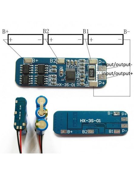 BMS 3S Контроллер заряда разряда (плата защиты) 10А 12.6V Li-Ion 18650 HX-3S-01 | Зображення 2