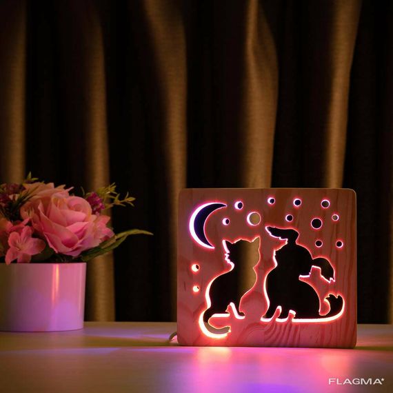 Светильник ночник ArtEco Light из дерева LED "Кот и собачка" с пультом и регулировкой... | Зображення 9