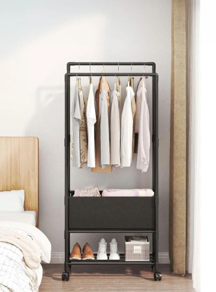 Стійка-вішалка на колесах для речей та взуття 3 яруси (YH9918-3) чорна | Зображення 1