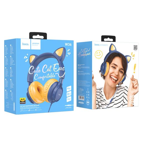 Навушники HOCO W36 Cat ear headphones with mic Midnight Blue | Зображення 3