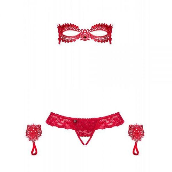 Набор маска+наручники+стринги Obsessive Hetea 3 pcs set red S/M sexstyle | Зображення 2