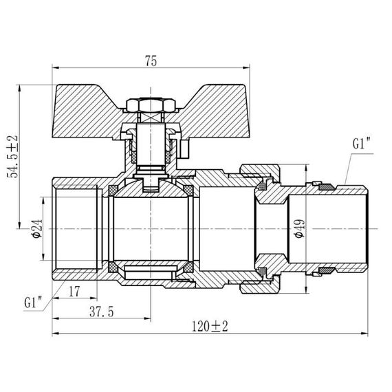 Кран кульовий "Американка" Thermo Alliance Forte 1" з антипротічкою прямий SF222W25 | Зображення 1
