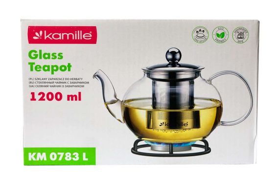Чайник стеклянный огнеупорный Kamille - 1200мл с заварником (0783L) | Зображення 1