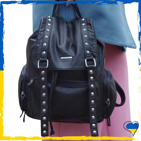 Рюкзак жіночий з якісної екошкіри. Рюкзак для дівчаток. Рюкзак чорний 35х32х15