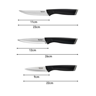 Набір ножів Tefal Essential 3шт, нержавіюча сталь, пластик, чорний (K2219455) | Зображення 2