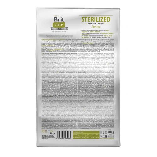 Сухий корм Brit Care Cat by Nutrition Sterilized Immunity Support для стерилізованих кішок, зі свининою, 400 | Зображення 1