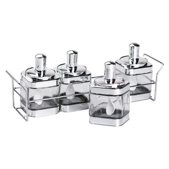 Набір банок для сипучих продуктів 4 штуки 350 мл скляні на підставці HP-1340 | Зображення 3