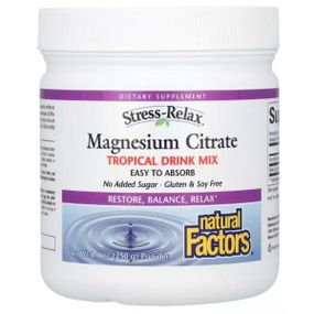 Микроэлемент Магний Natural Factors Stress-Relax Magnesium Citrate 250 g /75 servings/ Tropical mix