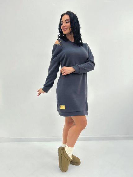 Женское теплое платье-туника с разрезом и булавкой на плече GF08577 цвет темно-серый (графит), размер 42/44 | Зображення 3