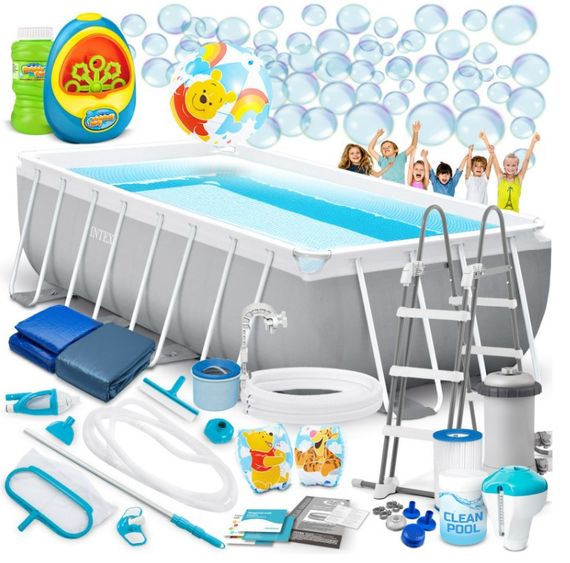 Басейн каркасний прямокутний 21 в 1 INTEX 26792, 488 x 244 x 107 см + бульбашкова машина (DM-26792-M)