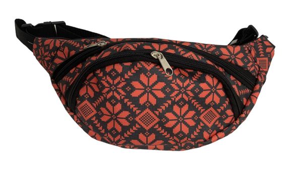 Сумка поясная бананка 4Profi с принтом "Етнос червоно-чорний" с двумя отделениями