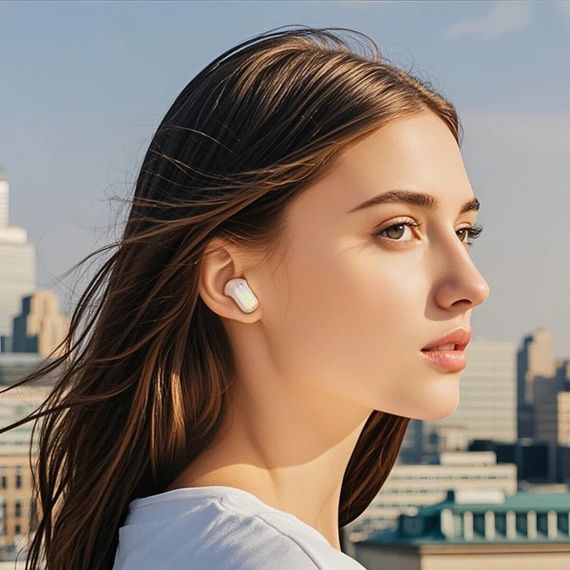 Беспроводные наушники HOCO EQ20 Rhyme true wireless ANC+ENC noise reduction BT headset Milky White | Зображення 3