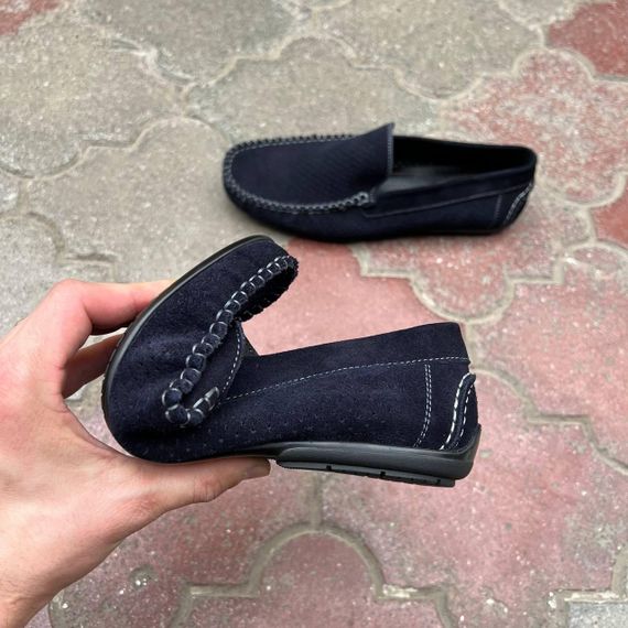 Темно синие перфорированные мужские мокасины 41 размер | Зображення 4