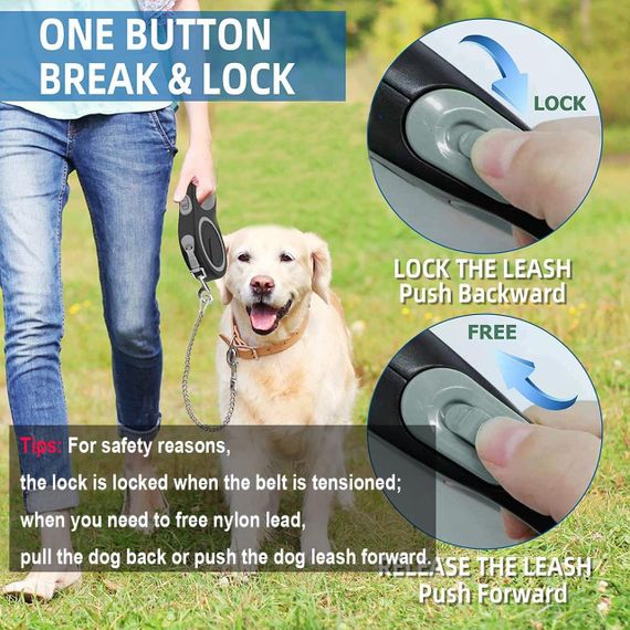 Поводок-рулетка для собак 8 м с цепью против перегрызания, для средних крупных пород, с чехлом для пакетиков | Зображення 5