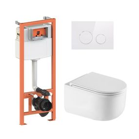 Готовое решение Qtap для ванной комнаты: подвесной унитаз Taurus Ultra Quiet 485×360×350 + комплект инсталляции Nest 4 в 1