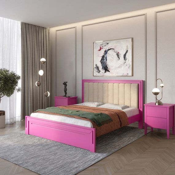 Двоспальне дерев&#039;яне ліжко Mebigrand Торонто Т1 Рожевий/Аляска 23 (бежевий) 180х190 см (MBG-7393)