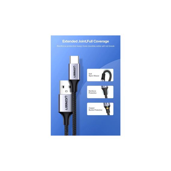 Дата кабель USB 2.0 AM to Type-C 1.5m US288 Aluminum Braid (Black) Ugreen (60127) | Зображення 5