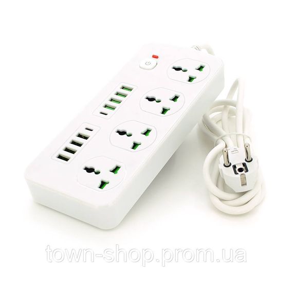 Сетевой фильтр ТВ-Т91, 4 розетки + 8 USB + 2 PD, 2 м, сечение 3х0,75мм, 3000W, White, Box