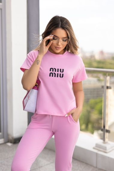 Женский летний спортивный костюм с футболкой и штанами GF1787 цвет розовый размер 50/52 | Зображення 3