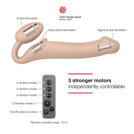 Безремневой страпон с вибрацией Strap-On-Me Vibrating Flesh M, диаметр 3,3см, пульт ДУ, регулируемый | Зображення 1
