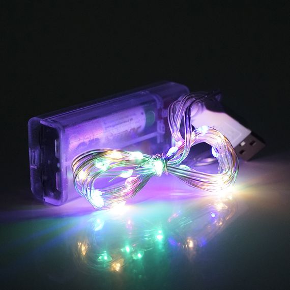 Гірлянди 50LED, 1 режим, 5 метрів, прозора ізоляція, живлення від 3*АА, Mix Color, ОЕМ
