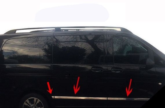 Молдинг дверной (6 частей, нержавейка) Короткая/Средняя, 1 боковая дверь для Mercedes Vito / V W447 2014-2024 гг