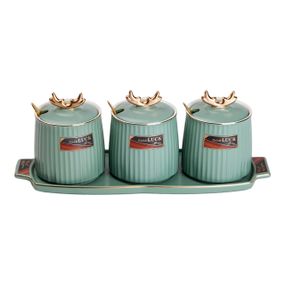 Набор банок с подставкой для сыпучих продуктов, 400 мл, зеленые HP-15-31