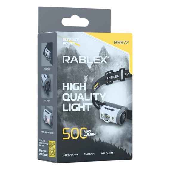 Ліхтар налобний Rablex RB972 -біле/червоне/синє світло, стробоскоп, 500 люмен, сенсор, Type-C | Зображення 2