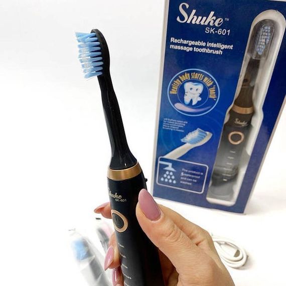 Електрична зубна щітка ультразвукова Shuke SK601 акумуляторна з трьома змінними насадками БІЛА | Зображення 5