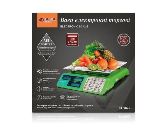 Ваги електронні торгові 55кг 4В металеві кнопки BITEK BT-982S