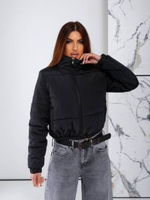 Женская короткая легкая весення куртка на молнии без капюшона  CU377 цвет черный, размер 46/48