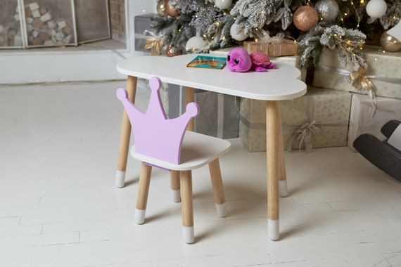 Білий столик хмарка та стільчик корона дитячий фіолетовий. Білосніжний столик дитячий. | Зображення 6