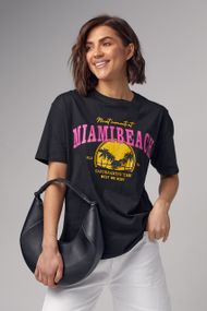 Трикотажная футболка с принтом Miami Beach - черный цвет, M (есть размеры)