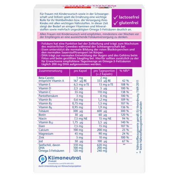 Комплекс витаминов и минералов для беременных женщин Доппельгерц Doppelherz aktiv Mama plus mit DHA + Folsäure | Зображення 1