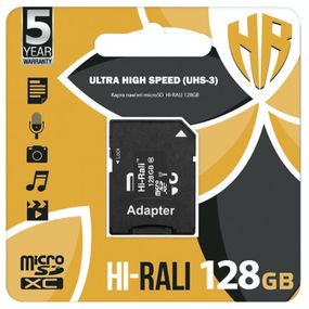 Карта пам'яті Hi-Rali microSDXC (UHS-3) 128 GB Card Class 10 з адаптером Чорний