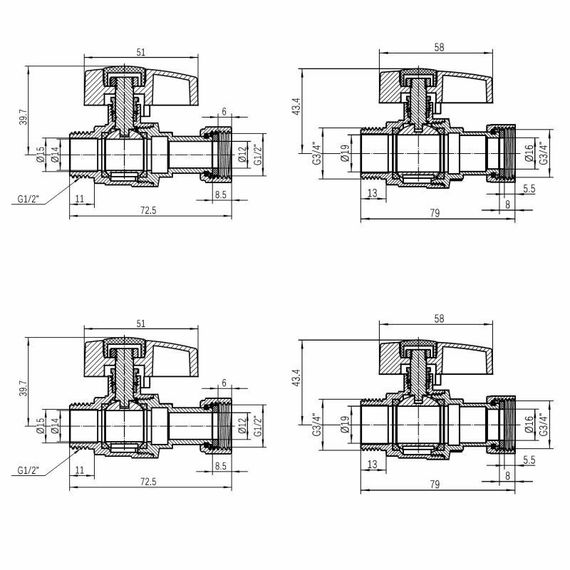 Комплект прямих кранів Thermo Alliance Standart 1/2" ВН -3/4" ВЗ з накидною гайкою для під'єднання котла TAS262RBW1520 | Зображення 1