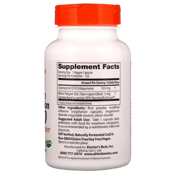 Коензим Doctor's Best High Absorption CoQ10 with BioPerine 100 mg 120 Veg Caps DRB-00188 | Зображення 1
