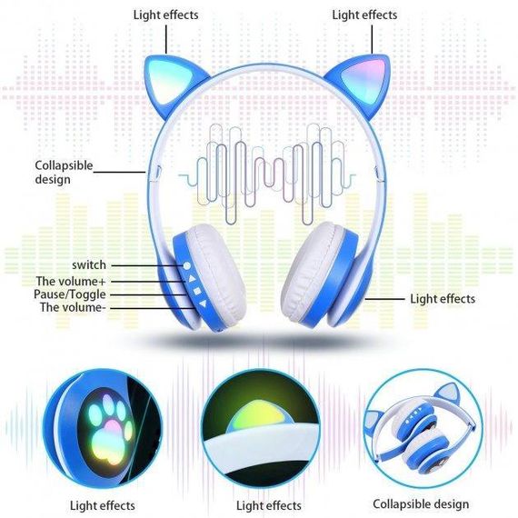 Беспроводные Bluetooth наушники с кошачьими ушками и цветной подсветкой | Зображення 1