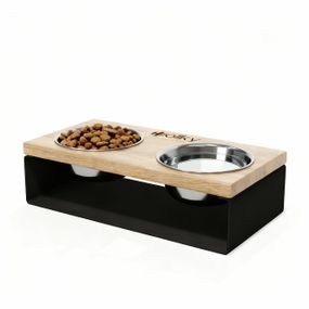 Миски на подставке из цельного металлического листа для собак и котов Hollky SteelWood S (2 × 0,45 л) SWS-36188-BLNT