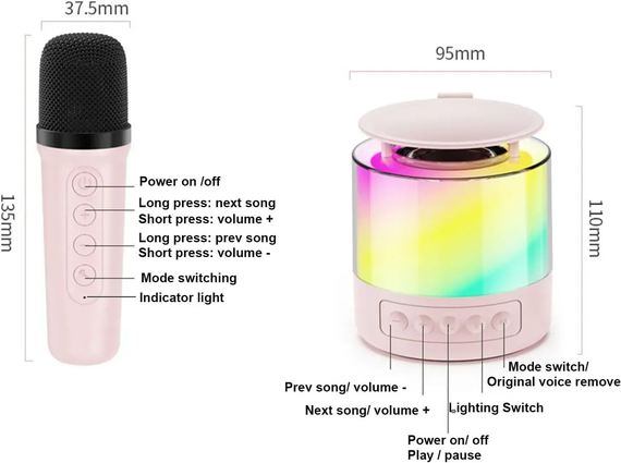 Портативна колонка (K19) (Bluetooth, LED, 2 мікроф.) (Біла) | Зображення 2
