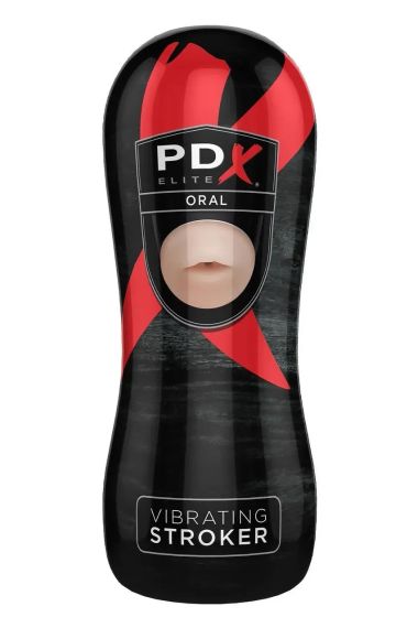Мастурбатор-рот у чорній колбі Pipedream PDX Elite з вібрацією, тілесний Sex Aura