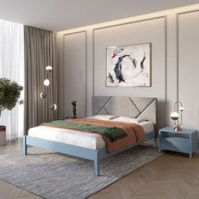 Двоспальне дерев'яне ліжко Mebigrand Нью-Йорк ДК Сіро-синій (S7010R90B)/Аляска 93 (Сірий) 180х200 см (MBG-10397)