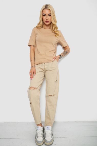 Футболка жіноча однотонна, колір бежевий, 241R1800 | Зображення 1