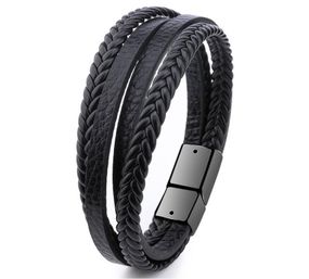 Чоловічий шкіряний браслет Primo Rope 22 з магнітною застібкою - Black