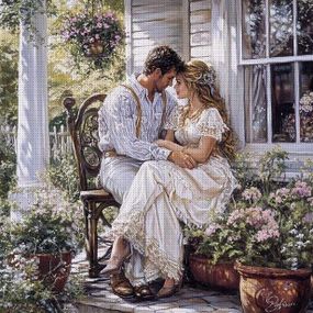 Набір для вишивання хрестиком JOZYSH «Романтичні Любовні Пташки» — 14CT, 50х50 см, канва Аїда з нанесеним малюнком